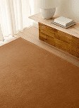 Plain brown carpet near a wooden chest