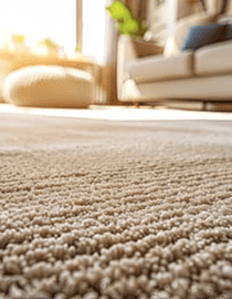 Close-up of a textured brown rug in a bright room